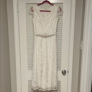 Shoshanna White Lace Tea-Length Dress